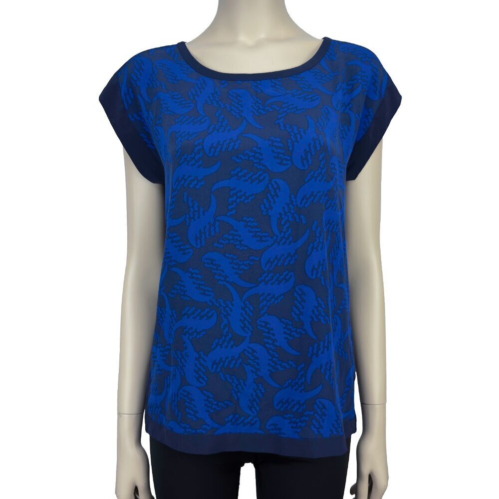DIANE VON FURSTENBERG Cordelia 100% Silk Abstract Blue Print‎ Short Sleeve sz